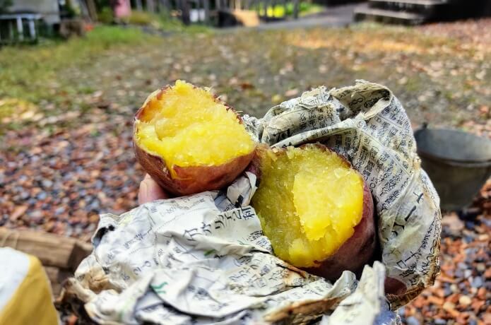アルミと新聞紙で焼き芋